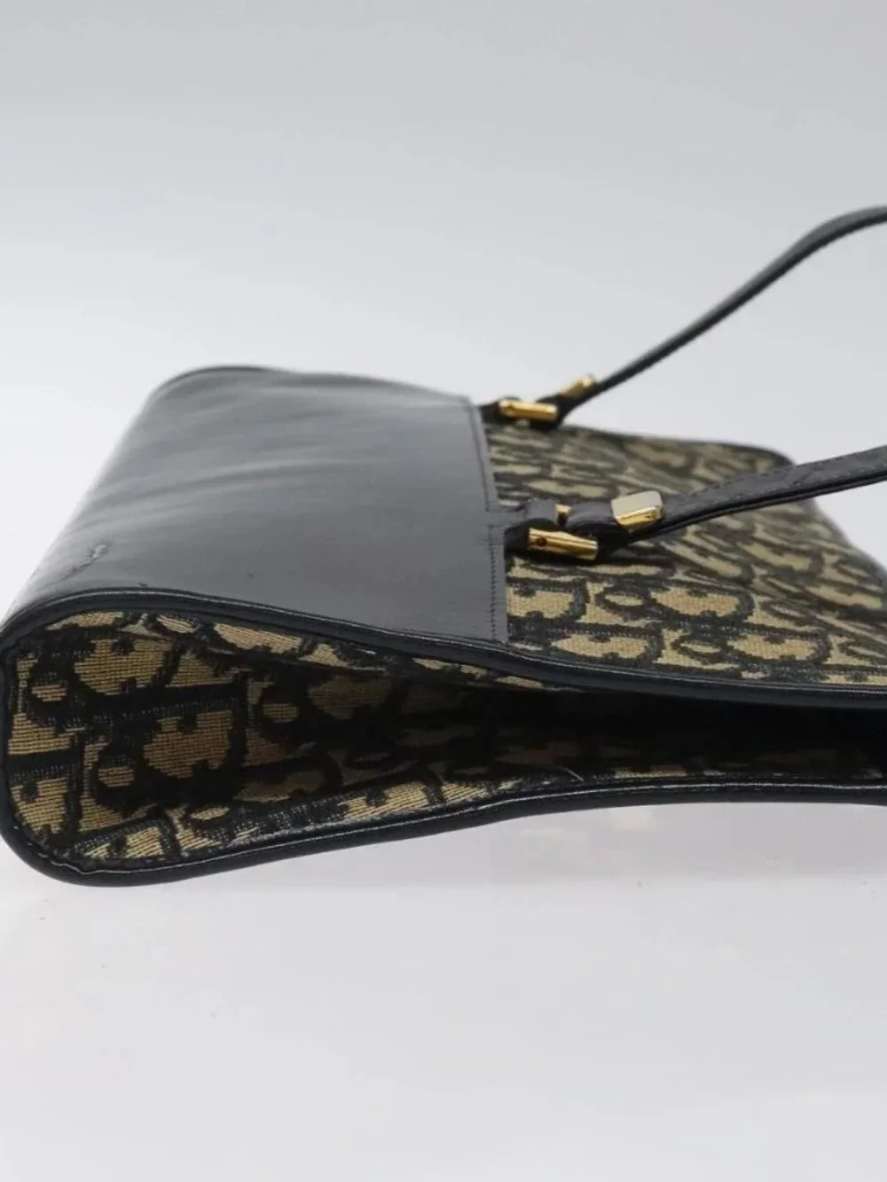 Christian Dior Trotter Canvas Hand Bag Navy Gold Auth MX415 - Picture 3 of 16